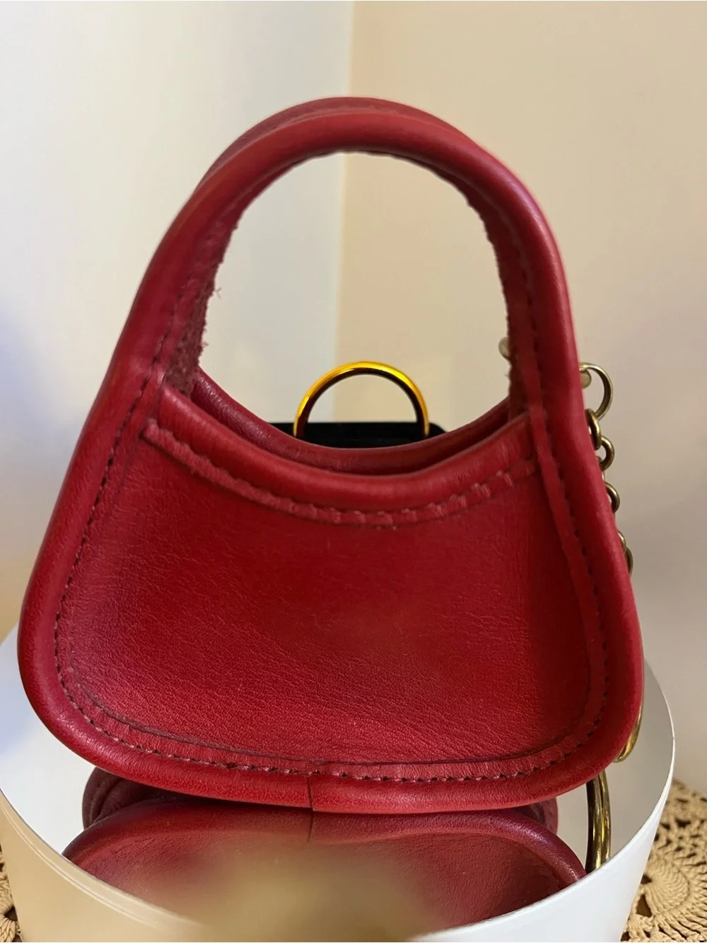 Red Leather Key Ring with Brass Chain COACH HAND BAG CHARM